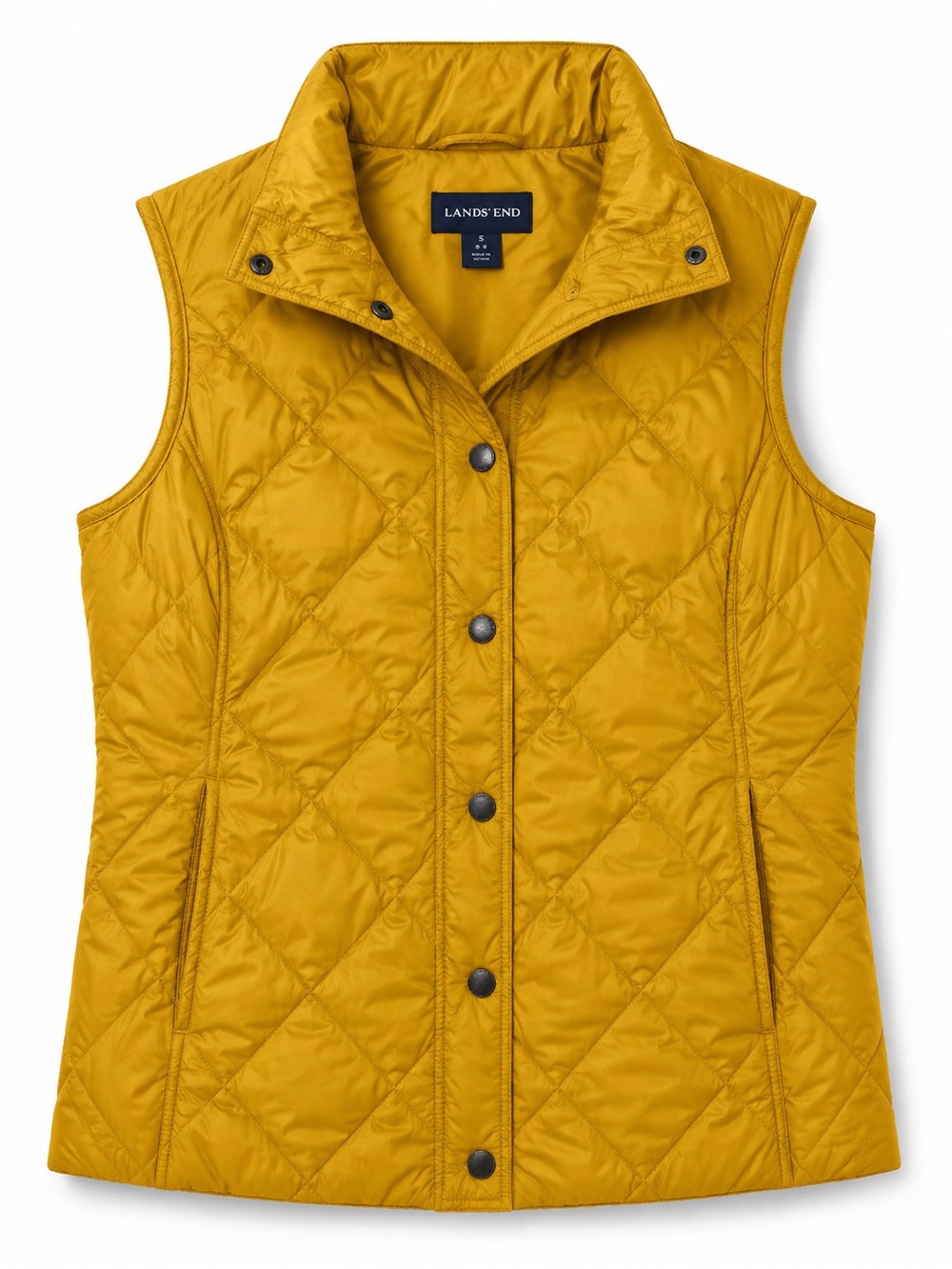 Lands' End Down Puffer Vest Women's Small Snap Front Mustard Yellow